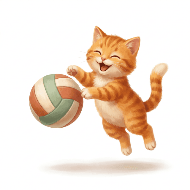 Zeynep için üretilen, voleybol oynayan turuncu kedi görseli